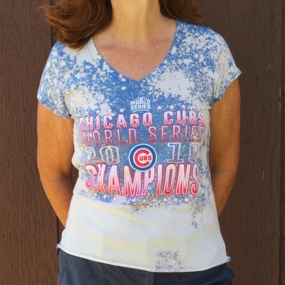 Genuine Merchandise Tops - Chicago Cubs Champs Custom Bleach V Neck Tee sz S